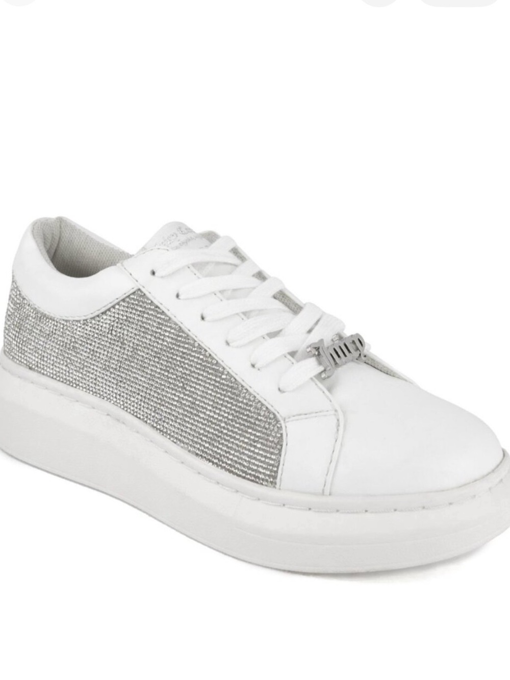 JUICY COUTURE RHINESTONE SIDE PANELS FAUX LEATHER LACED SNEAKERS WHITE SZ 7.5